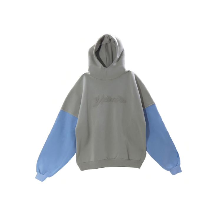Felpa Blexed Studio Void Hoodie Horizon bicolore grigia e azzurra in cotone con cappuccio strutturato