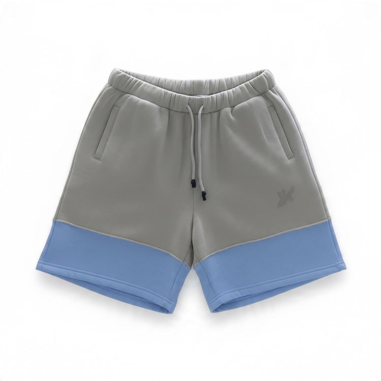 Pantaloncini Blexed Studio Void Shorts Horizon in cotone grigio e azzurro con coulisse e tasche frontali
