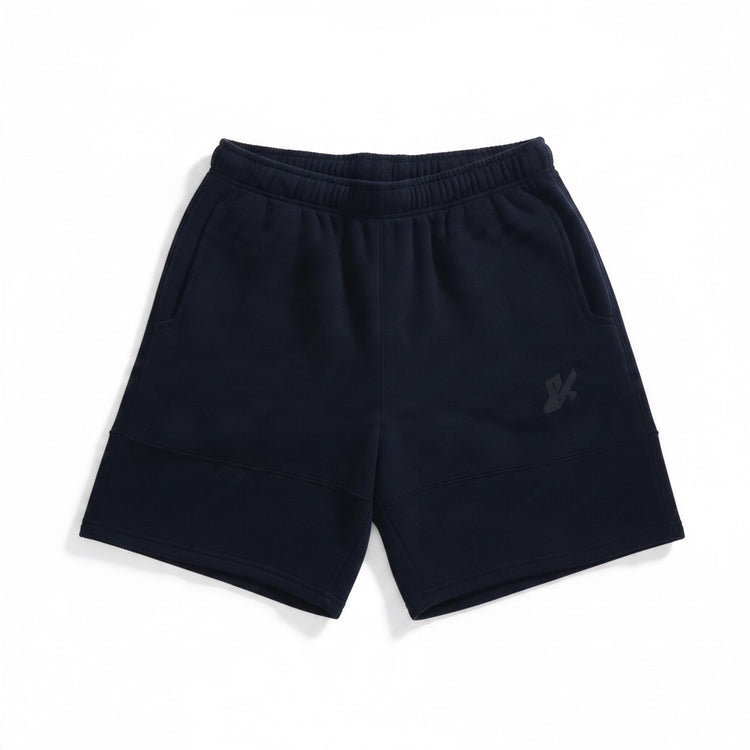 Pantaloncini Blexed Studio Void Shorts Midnight in cotone blu scuro con vita regolabile e logo discreto sulla gamba